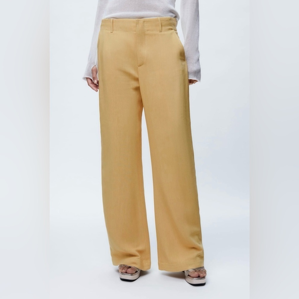 Zara Women Yellow Mid Rise Wide Leg‎ Blend Limited Edition Formal Pants Sz M